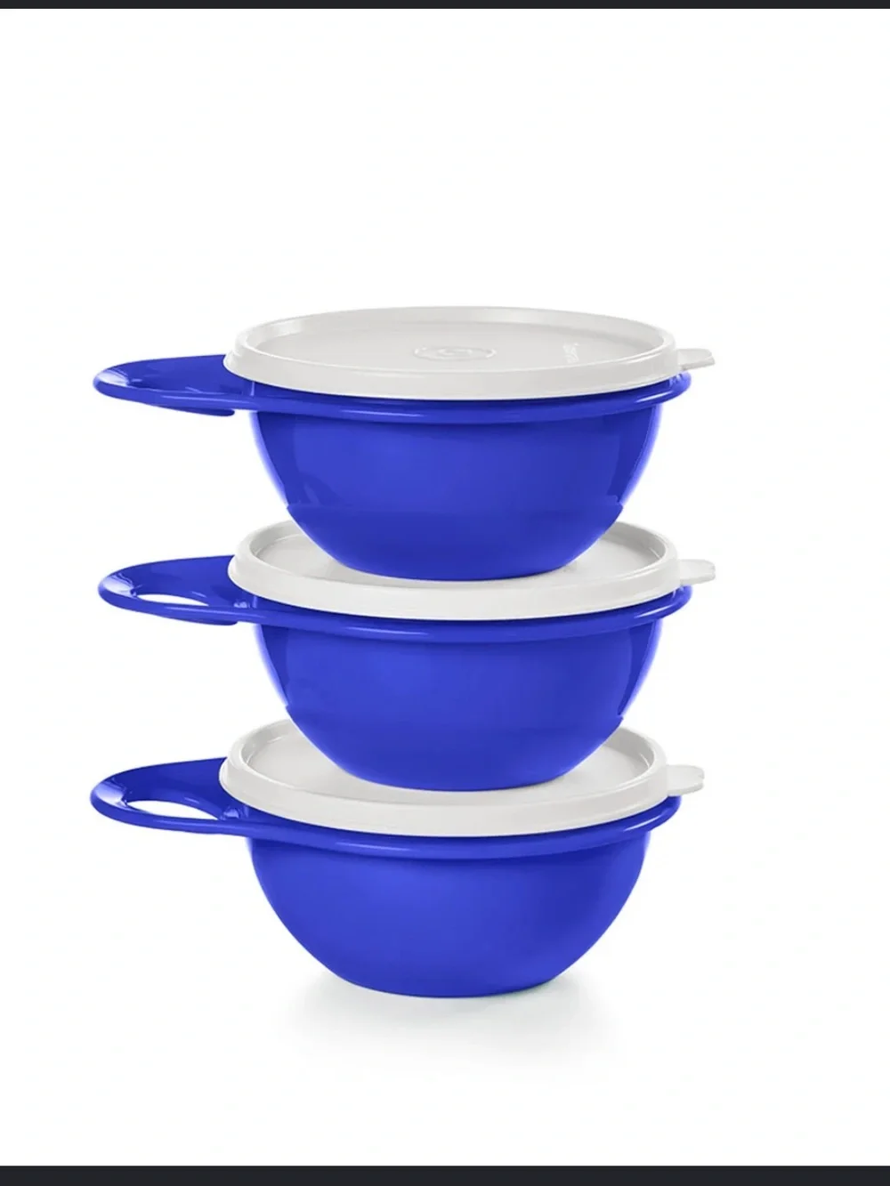 Tupperware Blue Mixing Bowls with White Lids - Set of 3